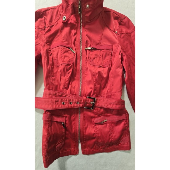 White House Black Market Woman's Vibrant Red short trench style jacket Size 00 - Picture 5 of 10